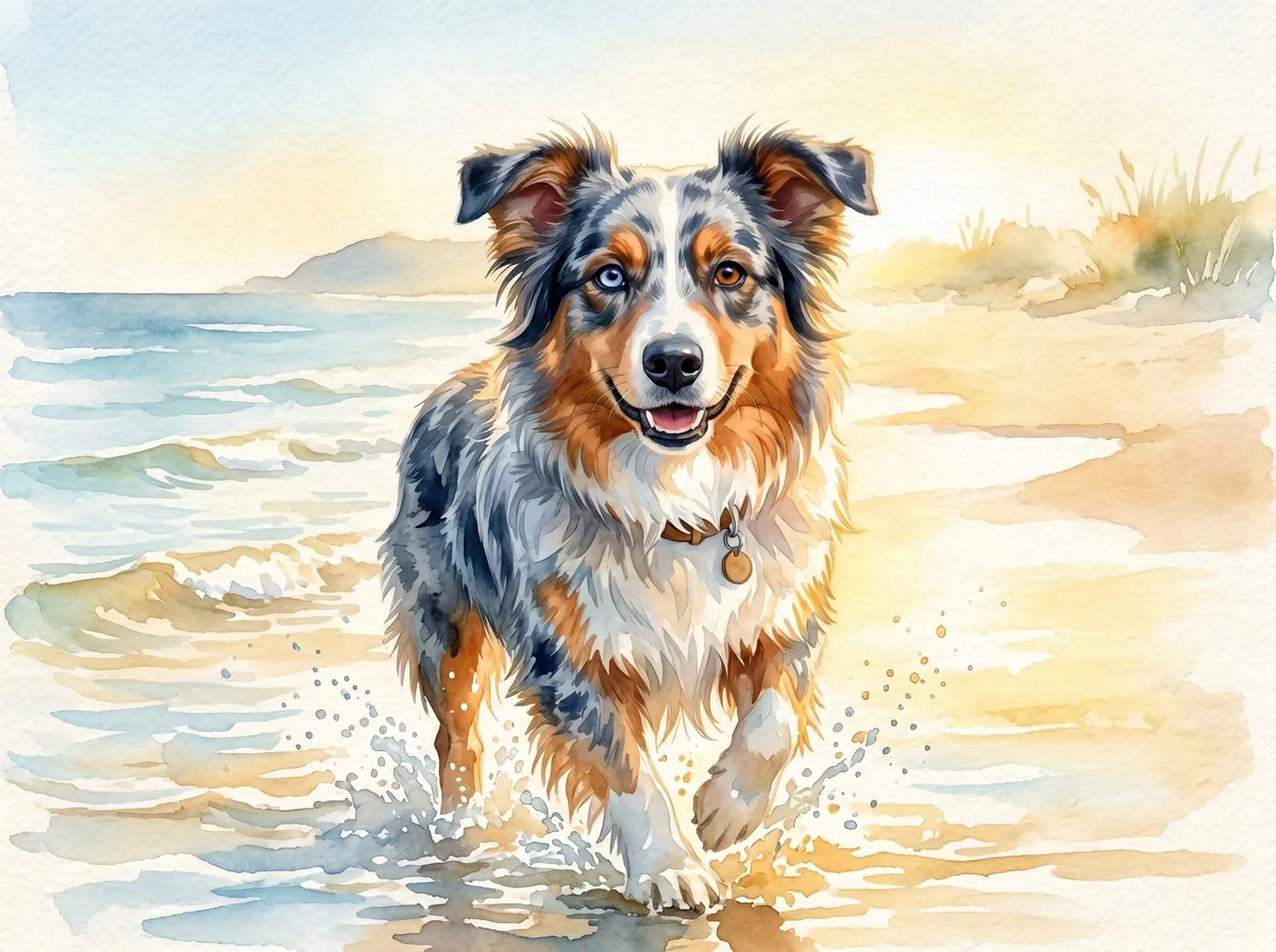 Australian Shepherd watercolor calendar month 6